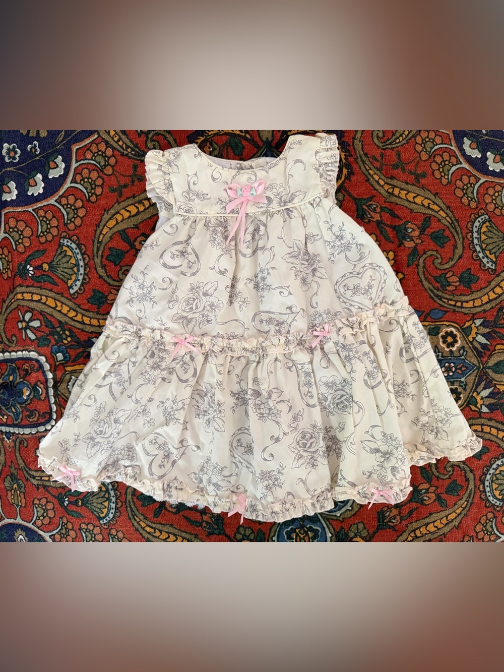 Camilla Ivory Dress with Pink Ribbon Rose